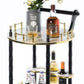 Round Wood Serving Bar Cart Tea Trolley with 2 Tier Shelves and Rolling Wheels QI003779-Wine Bottle Holders-The Wine Cooler Club