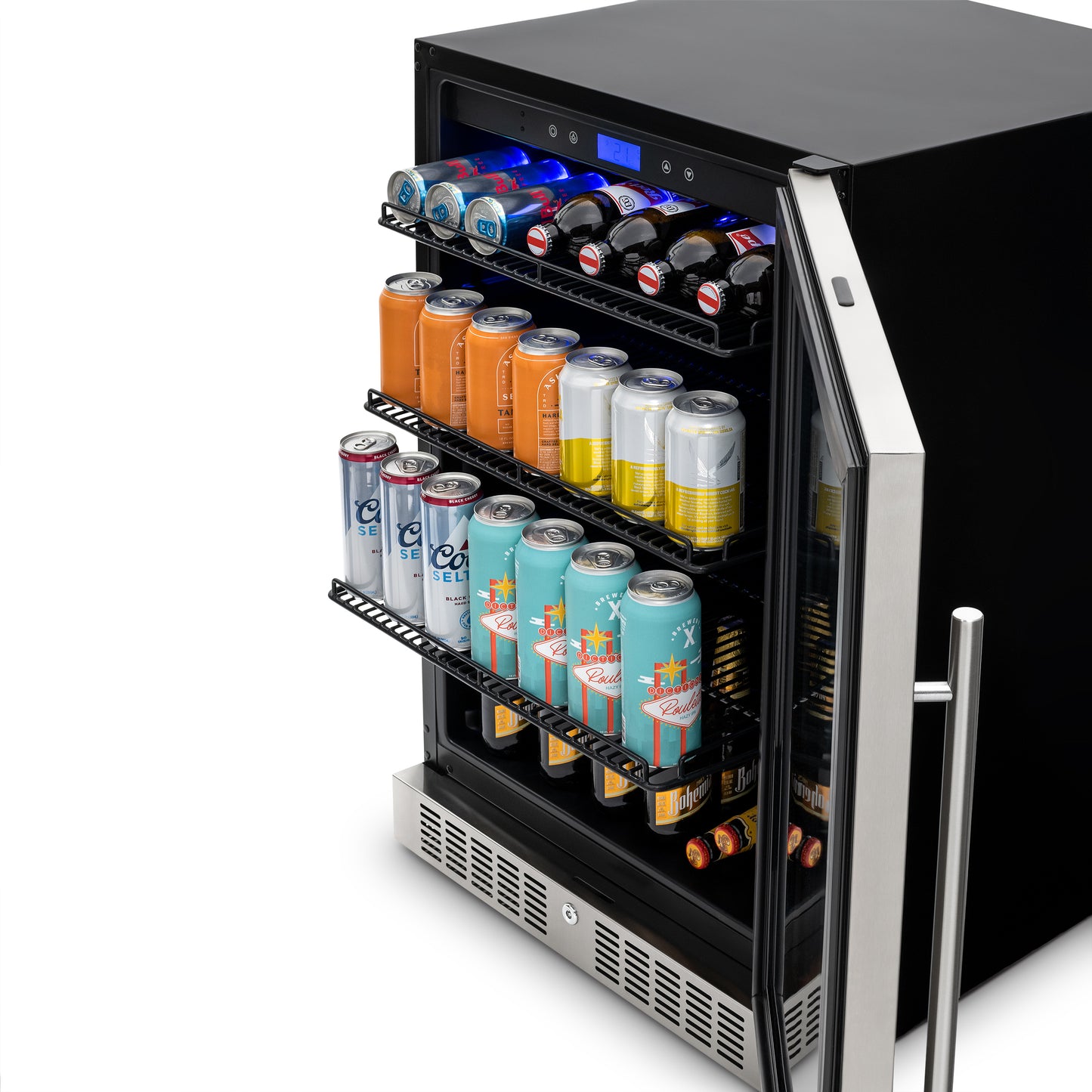 Newair 24” Built-in Premium 224 Can Beverage Fridge with Color Changing LED Lights NBC224SS00-Beverage Fridges-The Wine Cooler Club