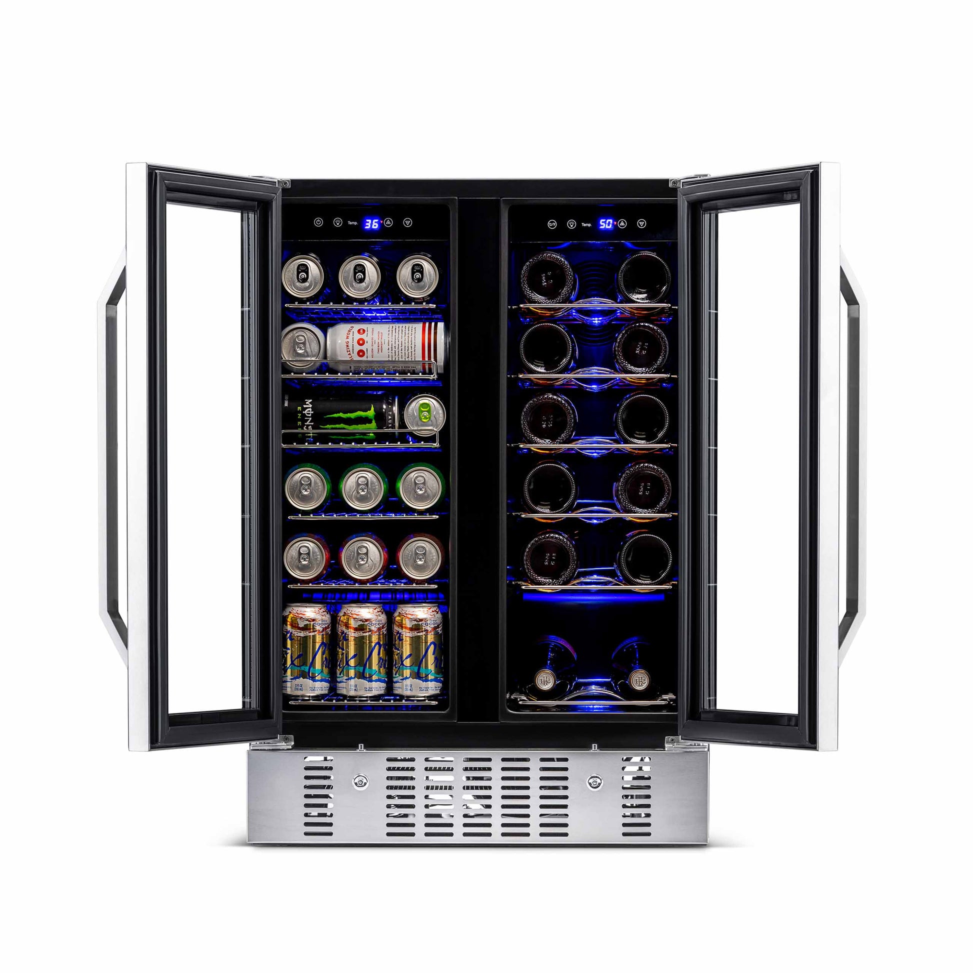Newair 24” Built-in Dual Zone 18 Bottle and 58 Can Wine and Beverage Fridge in Stainless Steel with Chrome Shelves AWB-360DB-Wine and Beverage Fridges-The Wine Cooler Club