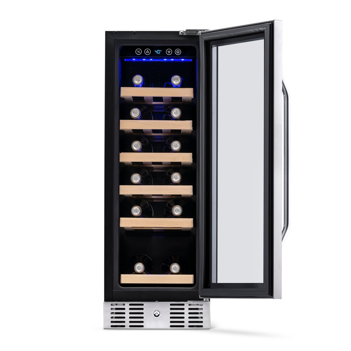 Newair 12" Built-In 19 Bottle Wine Fridge in Stainless Steel, with Premium Beech Wood Shelves AWR-190SB-Wine Fridges-The Wine Cooler Club