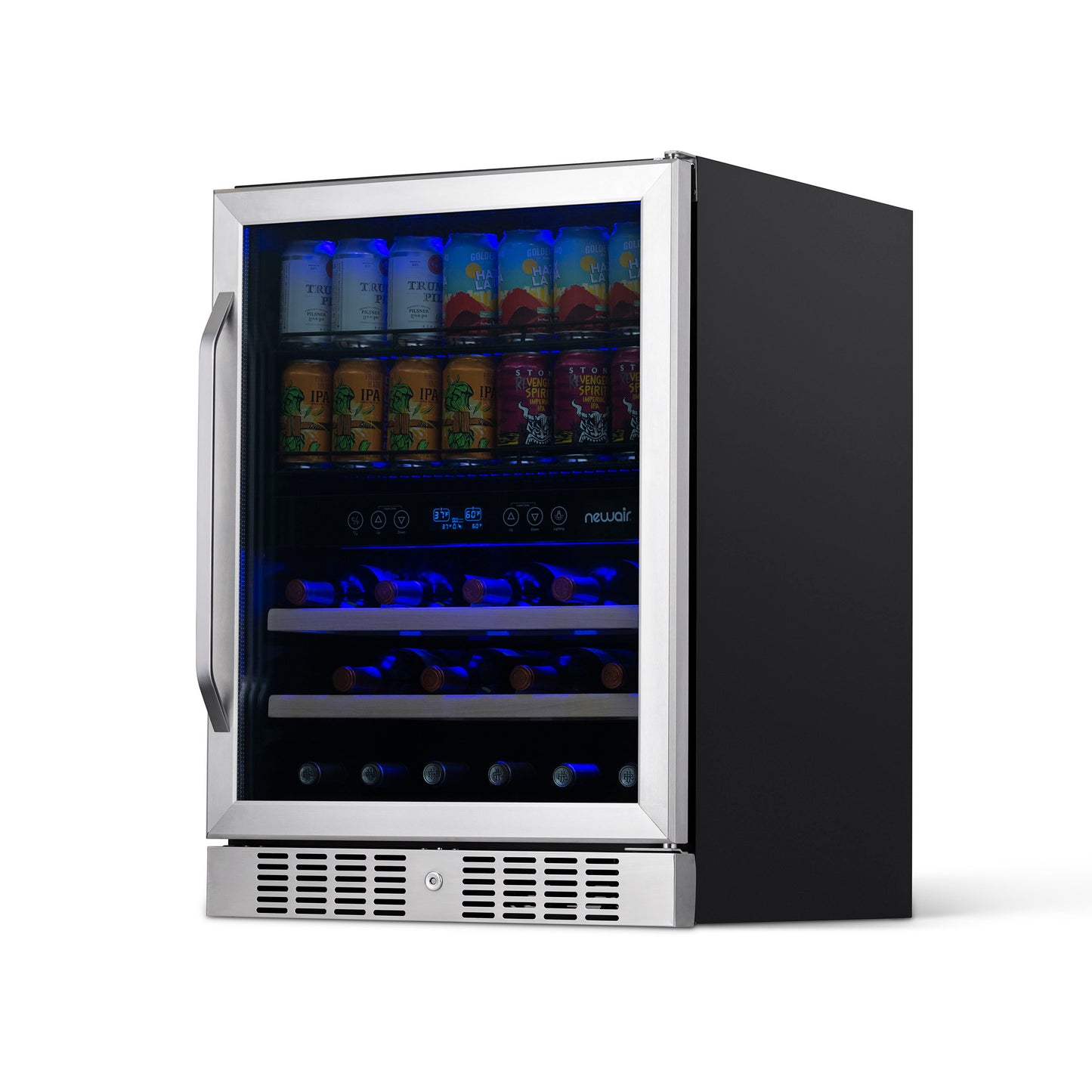 Newair 24” Built-in Dual Zone 20 Bottle and 70 Can Wine and Beverage Fridge in Stainless Steel with SplitShelf™ and Smooth Rolling Shelves AWB-400DB-Wine and Beverage Fridges-The Wine Cooler Club