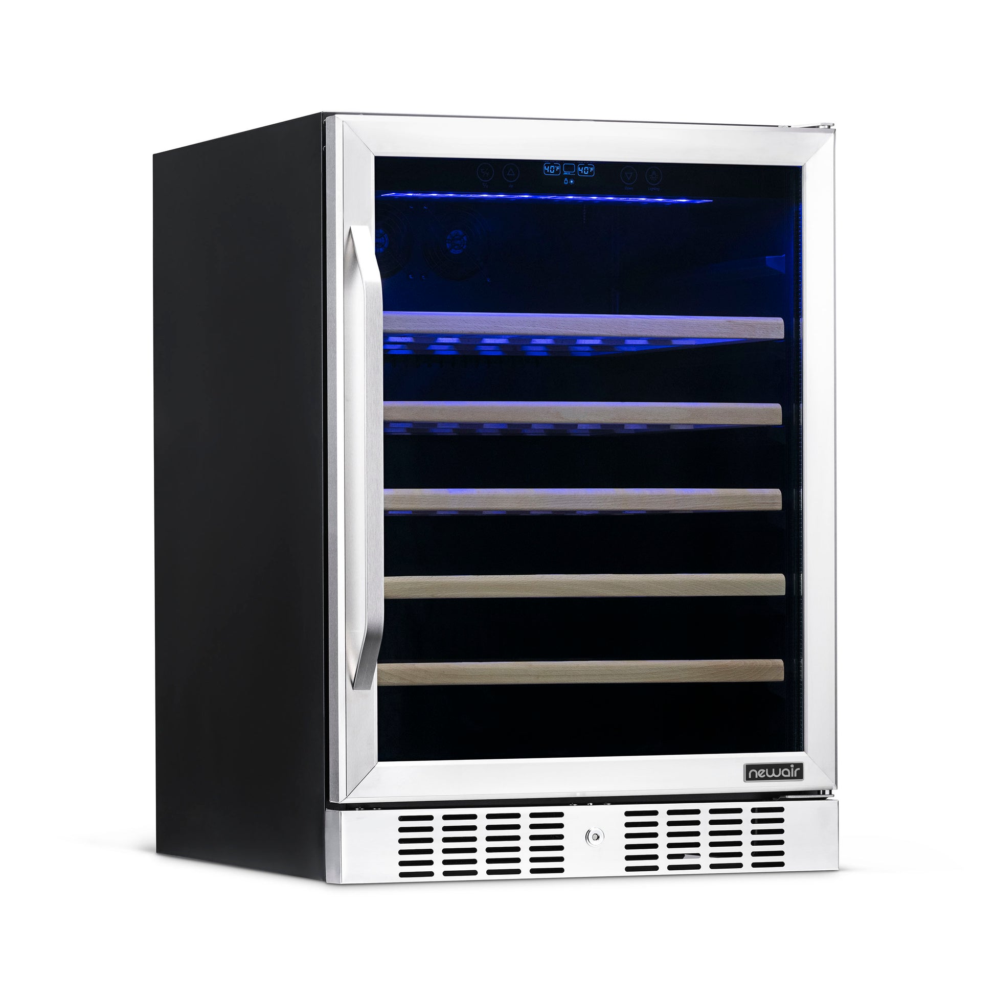 Newair 24" Built-In 52 Bottle Compressor Wine Fridge in Stainless Steel with Premium Beech Wood Shelves AWR-520SB-Wine Fridges-The Wine Cooler Club