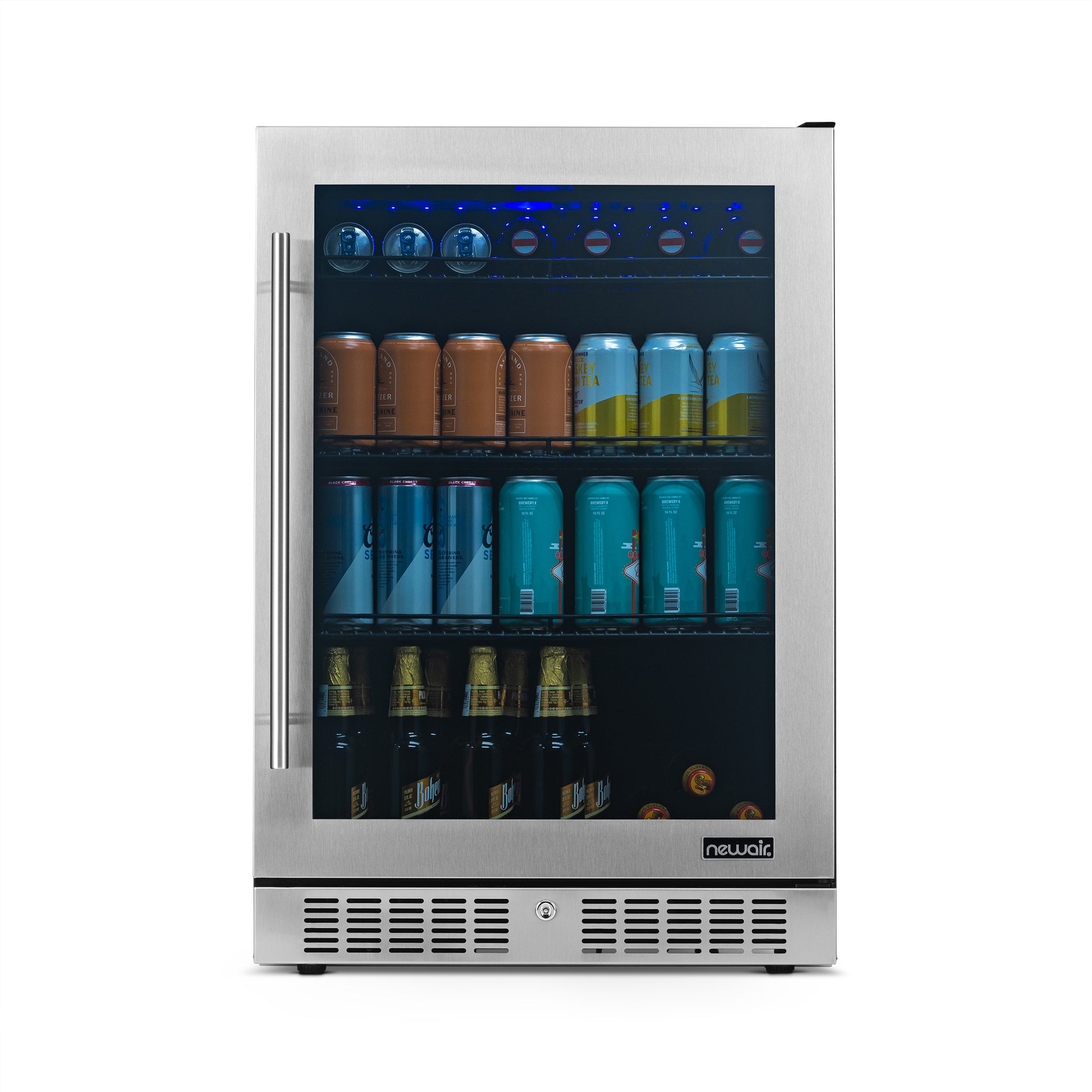 Newair 24” Built-in Premium 224 Can Beverage Fridge with Color Changing LED Lights NBC224SS00-Beverage Fridges-The Wine Cooler Club