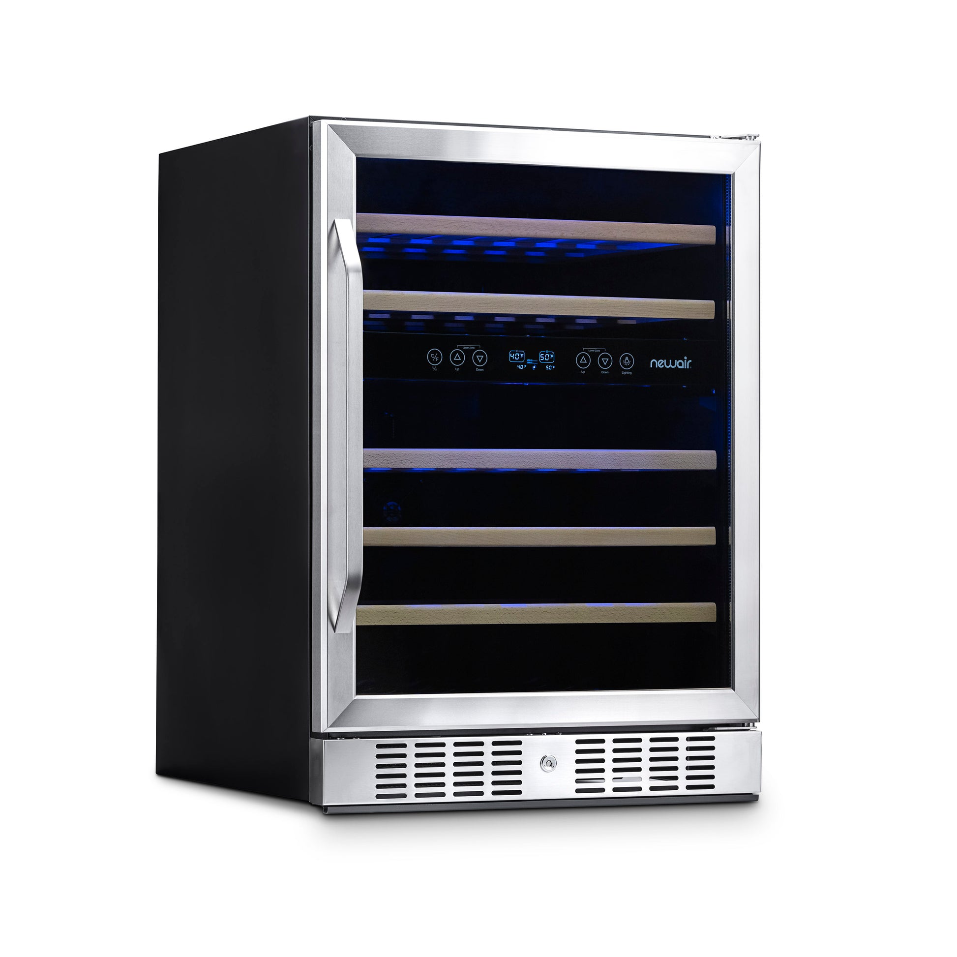 Newair 24” Built-in 46 Bottle Dual Zone Wine Fridge in Stainless Steel, Quiet Operation with Beech Wood Shelves AWR-460DB-Wine Fridges-The Wine Cooler Club