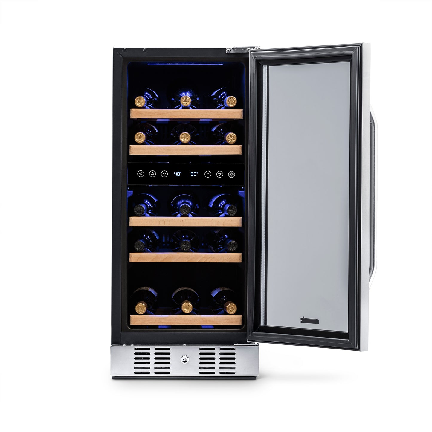 Newair 15” Built-in 29 Bottle Dual Zone Wine Fridge in Stainless Steel, Quiet Operation with Beech Wood Shelves AWR-290DB-Wine Fridges-The Wine Cooler Club