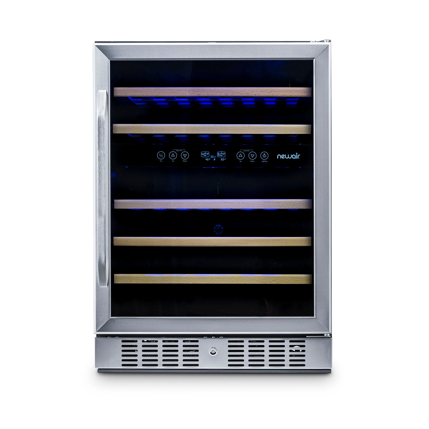 Newair 24” Built-in 46 Bottle Dual Zone Wine Fridge in Stainless Steel, Quiet Operation with Beech Wood Shelves AWR-460DB-Wine Fridges-The Wine Cooler Club