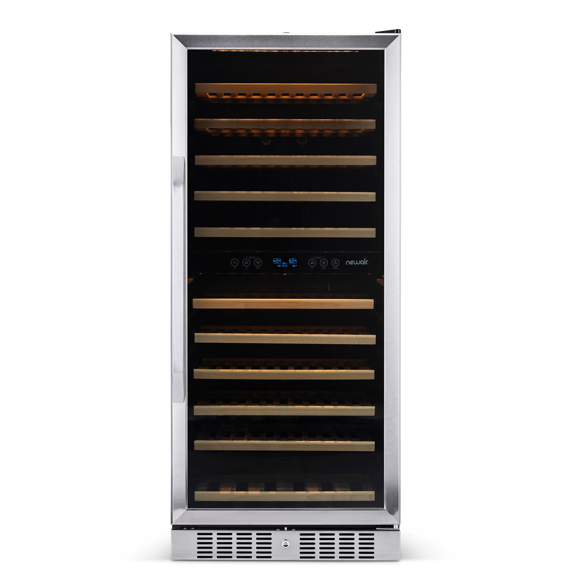 Newair 27” Built-in 116 Bottle Dual Zone Compressor Wine Fridge in Stainless Steel, Quiet Operation with Smooth Rolling Shelves AWR-1160DB-Wine Fridges-The Wine Cooler Club