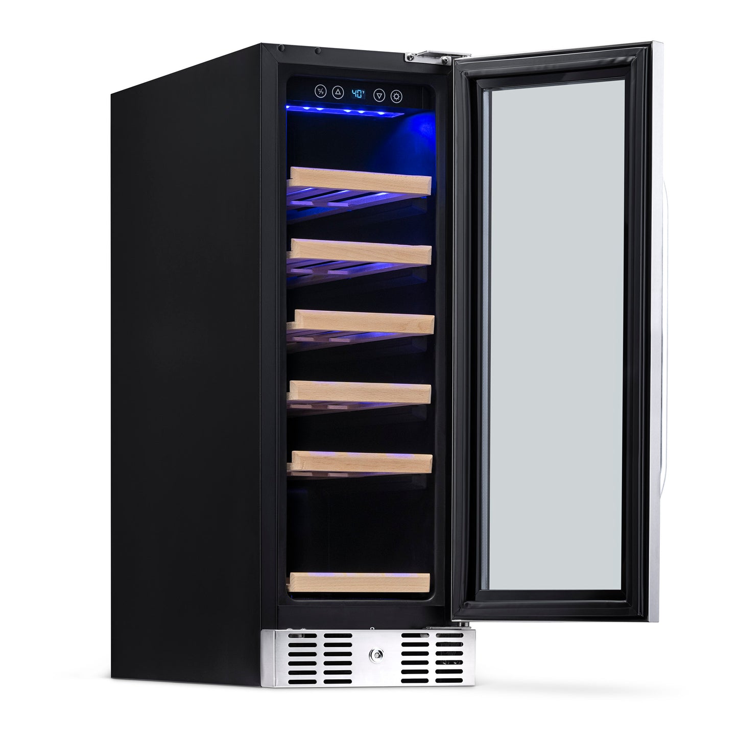 Newair 12" Built-In 19 Bottle Wine Fridge in Stainless Steel, with Premium Beech Wood Shelves AWR-190SB-Wine Fridges-The Wine Cooler Club