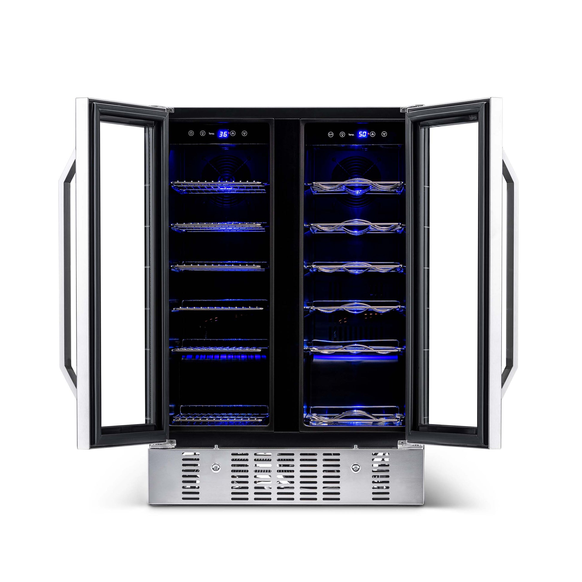 Newair 24” Built-in Dual Zone 18 Bottle and 58 Can Wine and Beverage Fridge in Stainless Steel with Chrome Shelves AWB-360DB-Wine and Beverage Fridges-The Wine Cooler Club