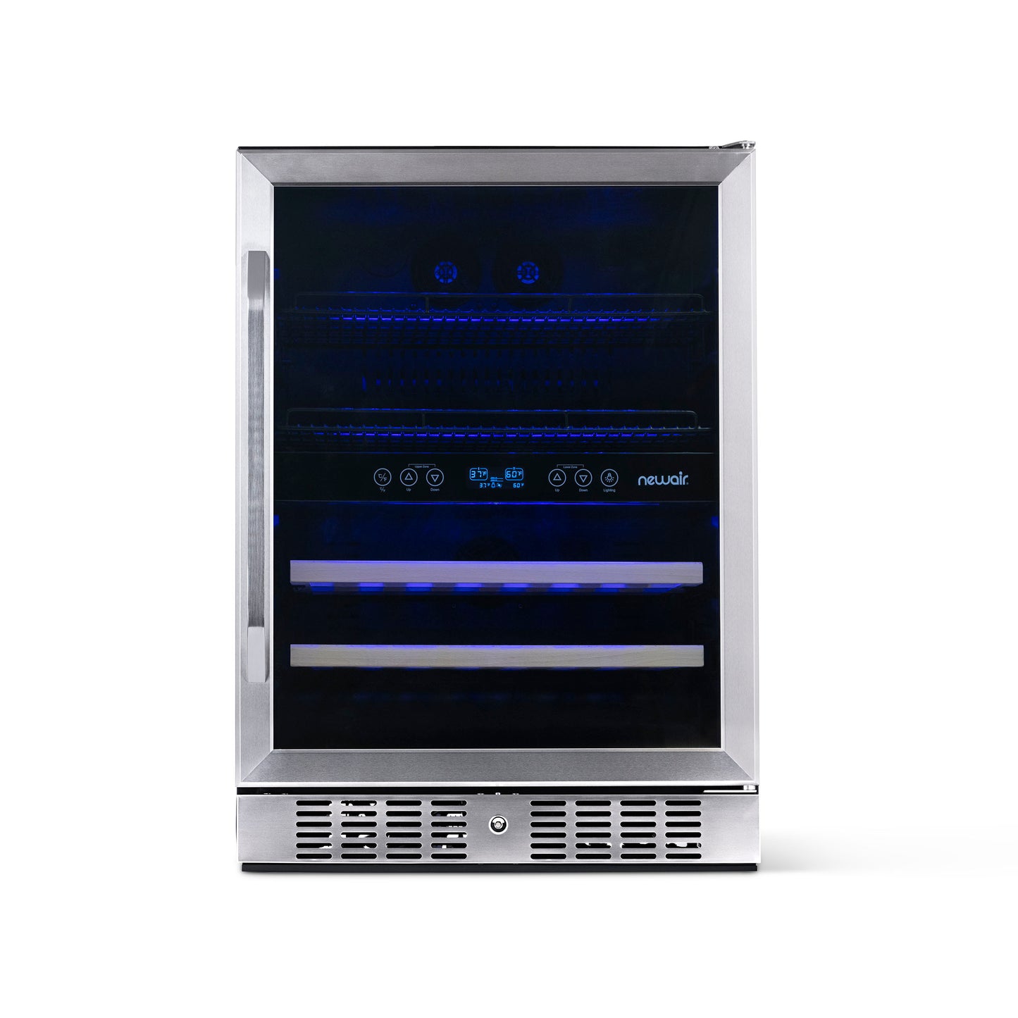 Newair 24” Built-in Dual Zone 20 Bottle and 70 Can Wine and Beverage Fridge in Stainless Steel with SplitShelf™ and Smooth Rolling Shelves AWB-400DB-Wine and Beverage Fridges-The Wine Cooler Club