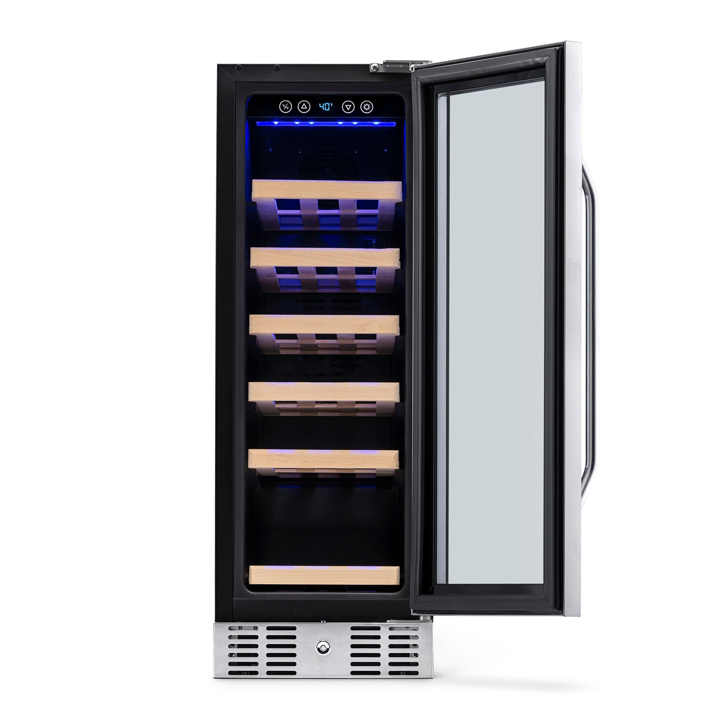 Newair 12" Built-In 19 Bottle Wine Fridge in Stainless Steel, with Premium Beech Wood Shelves AWR-190SB-Wine Fridges-The Wine Cooler Club