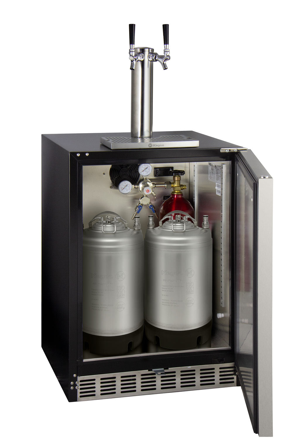 24" Wide Dual Tap Stainless Steel Built-In Left Hinge ADA Kegerator with Kit-Kegerators-The Wine Cooler Club