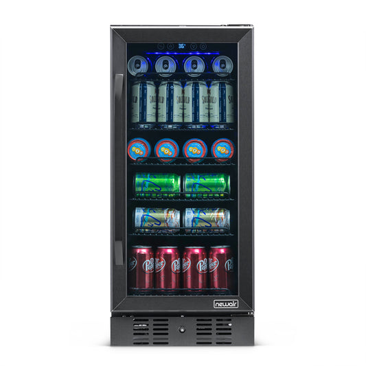 Newair 15” Built-in 96 Can Beverage Fridge in Black Stainless Steel NBC096BS00-Beverage Fridges-The Wine Cooler Club