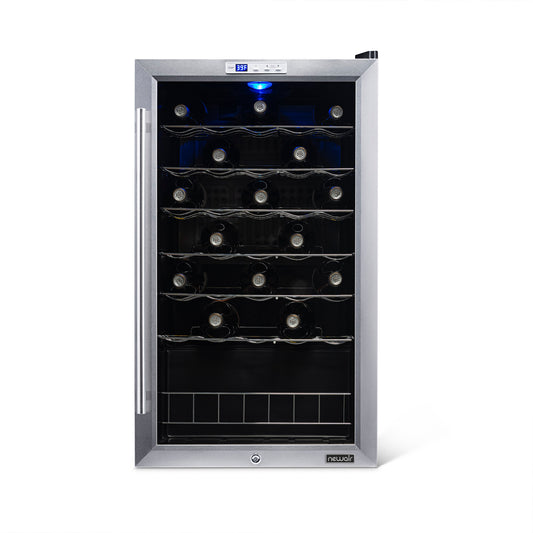 Newair Freestanding 33 Bottle Compressor Wine Fridge in Stainless Steel, Adjustable Chrome Racks AWC-330E-Wine Fridges-The Wine Cooler Club