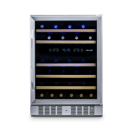 Newair 24” Built-in 46 Bottle Dual Zone Wine Fridge in Stainless Steel, Quiet Operation with Beech Wood Shelves AWR-460DB-Wine Fridges-The Wine Cooler Club