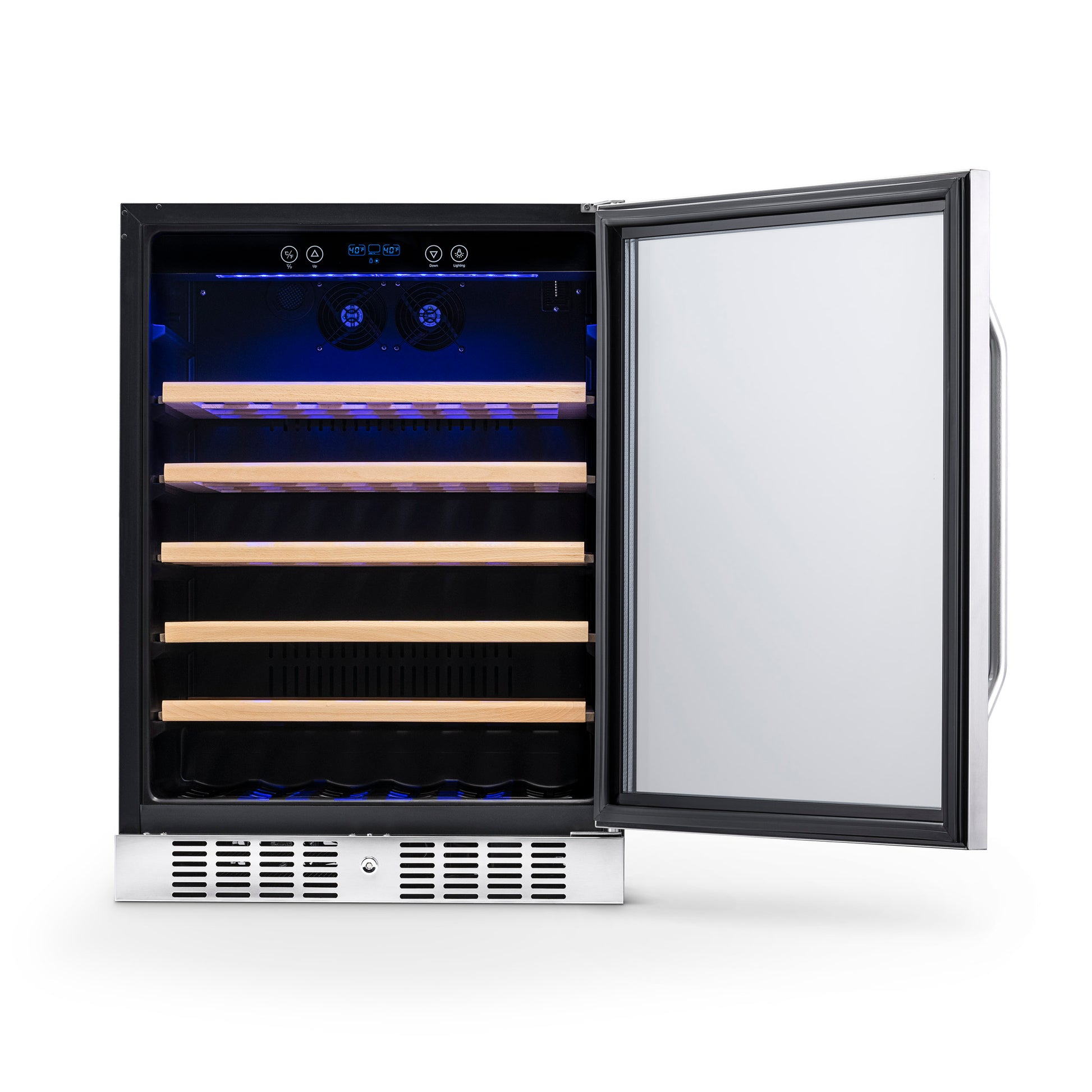 Newair 24" Built-In 52 Bottle Compressor Wine Fridge in Stainless Steel with Premium Beech Wood Shelves AWR-520SB-Wine Fridges-The Wine Cooler Club