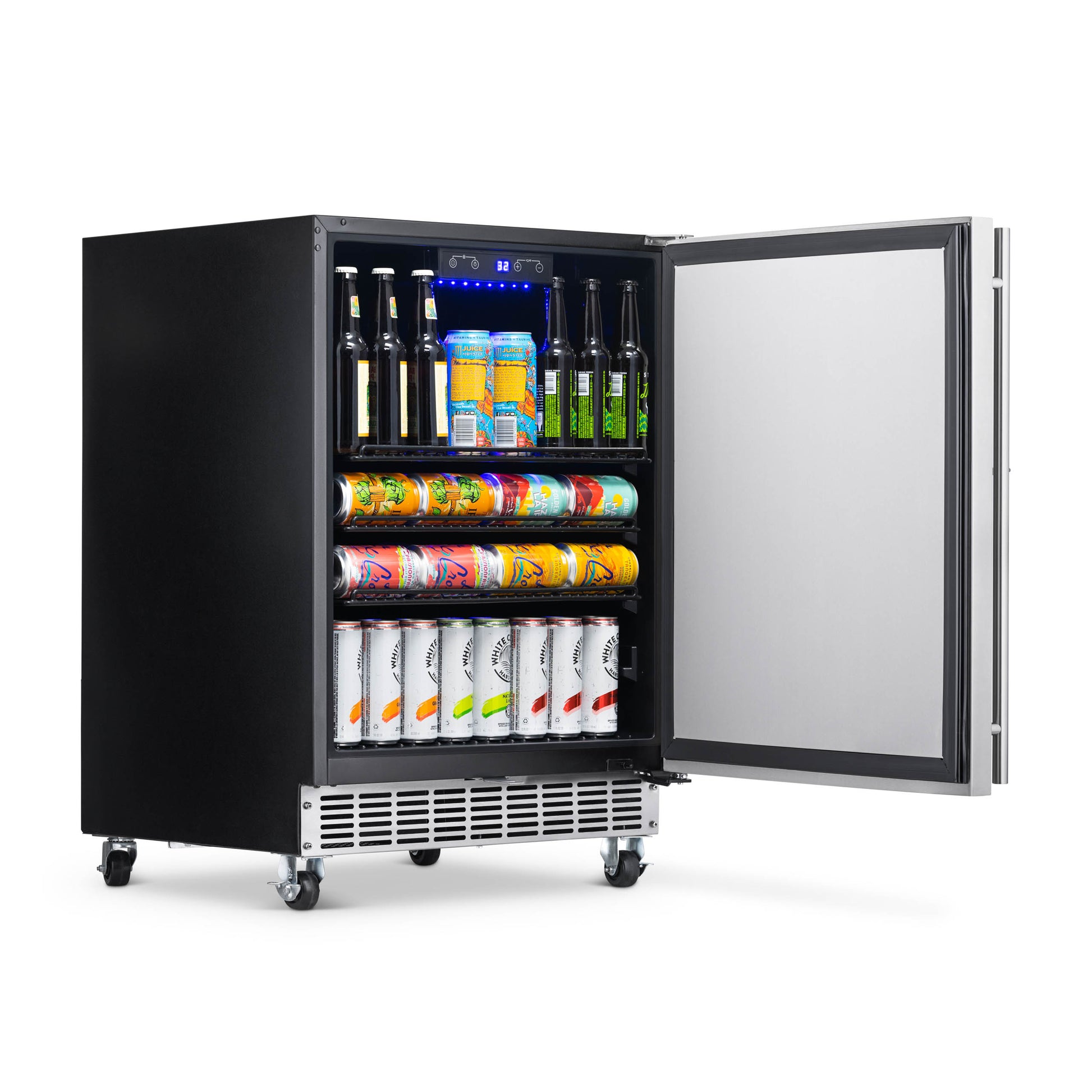 Newair 24” Built-in 160 Can Outdoor Beverage Fridge in Weatherproof Stainless Steel with Auto-Closing Door and Easy Glide Casters NOF160SS00-Beverage Fridges-The Wine Cooler Club