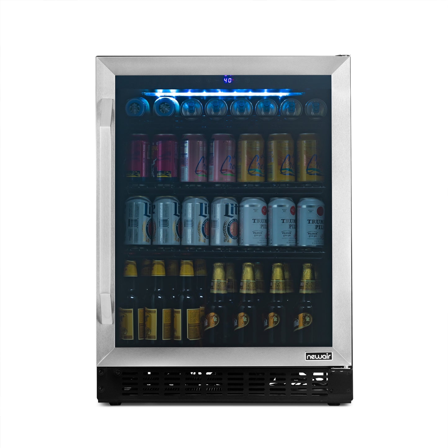 Newair FlipShelf™ 24" 162 Can or 54 Bottle, Built-in or Freestanding Wine and Beverage Fridge with Reversible Shelves NWB180SS00-Wine and Beverage Fridges-The Wine Cooler Club