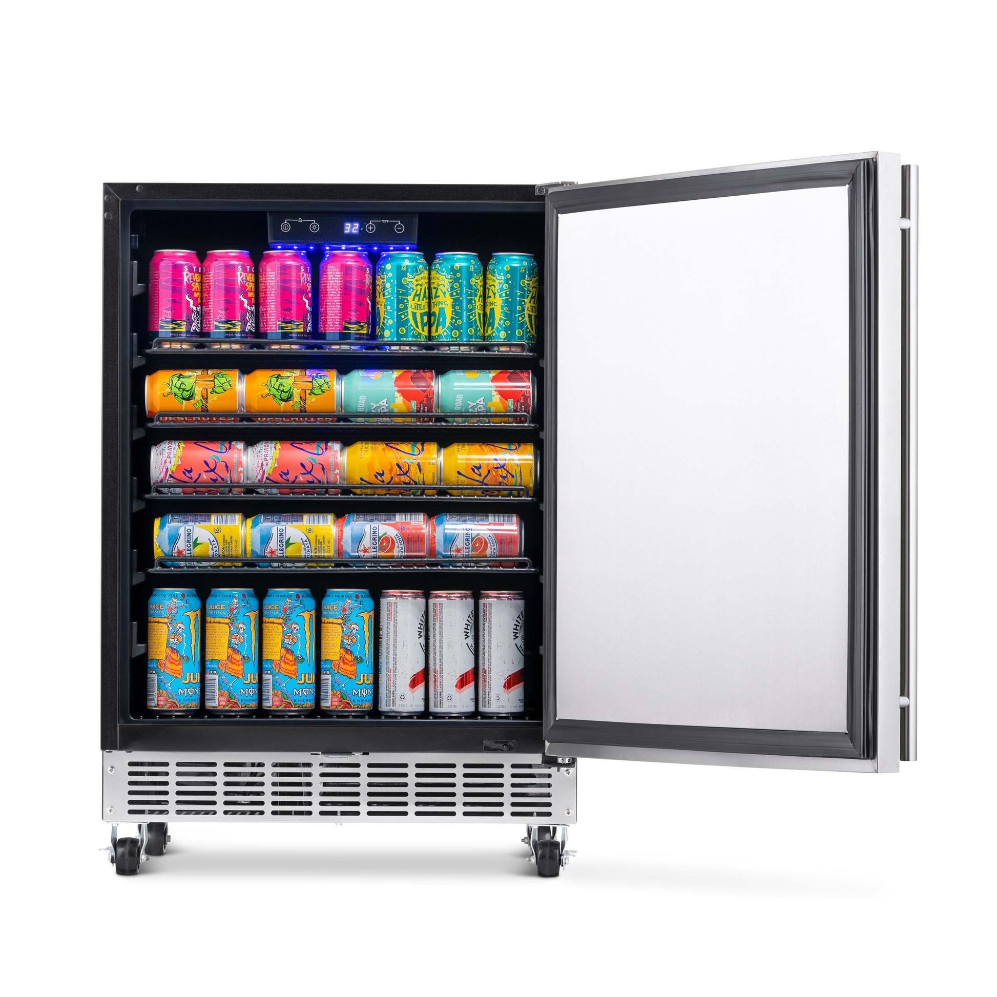 Newair 24” Built-in 160 Can Outdoor Beverage Fridge in Weatherproof Stainless Steel with Auto-Closing Door and Easy Glide Casters NOF160SS00-Beverage Fridges-The Wine Cooler Club