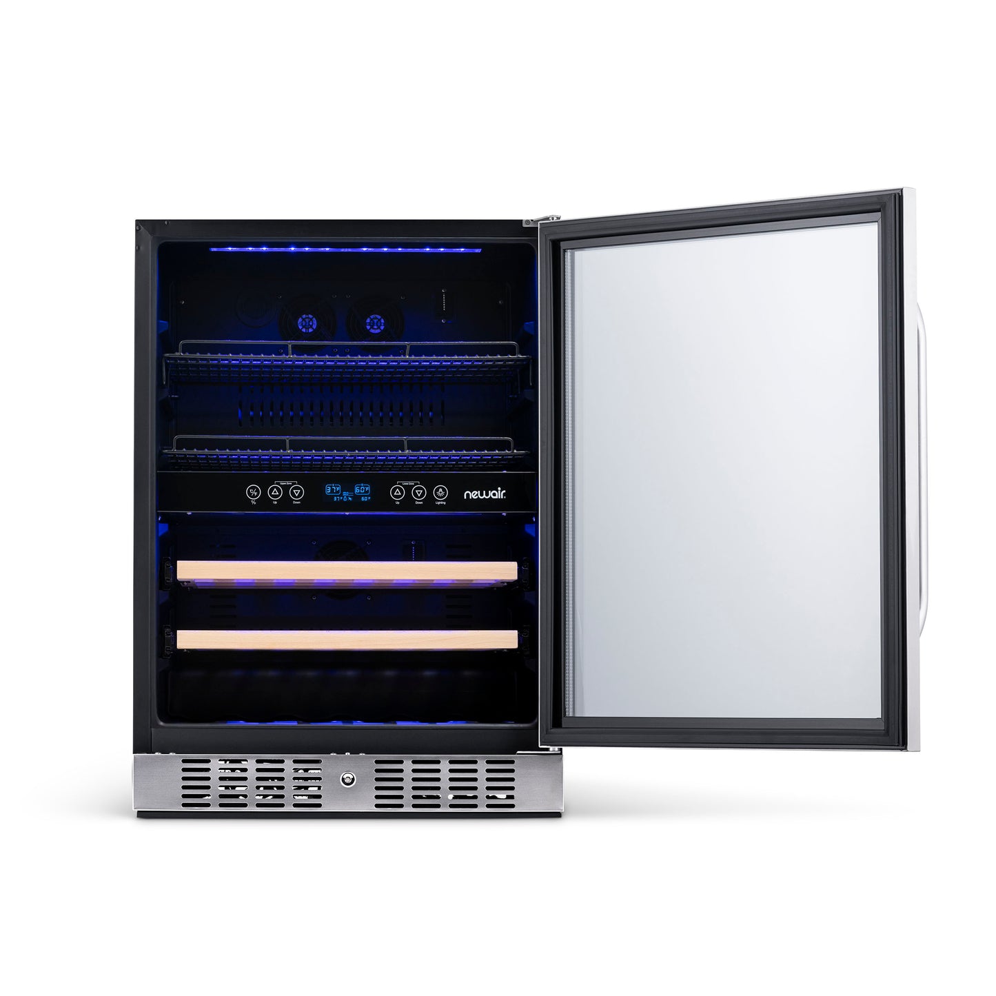 Newair 24” Built-in Dual Zone 20 Bottle and 70 Can Wine and Beverage Fridge in Stainless Steel with SplitShelf™ and Smooth Rolling Shelves AWB-400DB-Wine and Beverage Fridges-The Wine Cooler Club