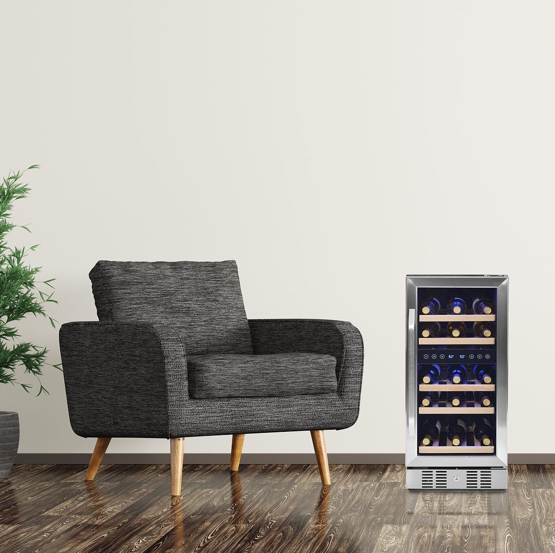 Newair 15” Built-in 29 Bottle Dual Zone Wine Fridge in Stainless Steel, Quiet Operation with Beech Wood Shelves AWR-290DB-Wine Fridges-The Wine Cooler Club