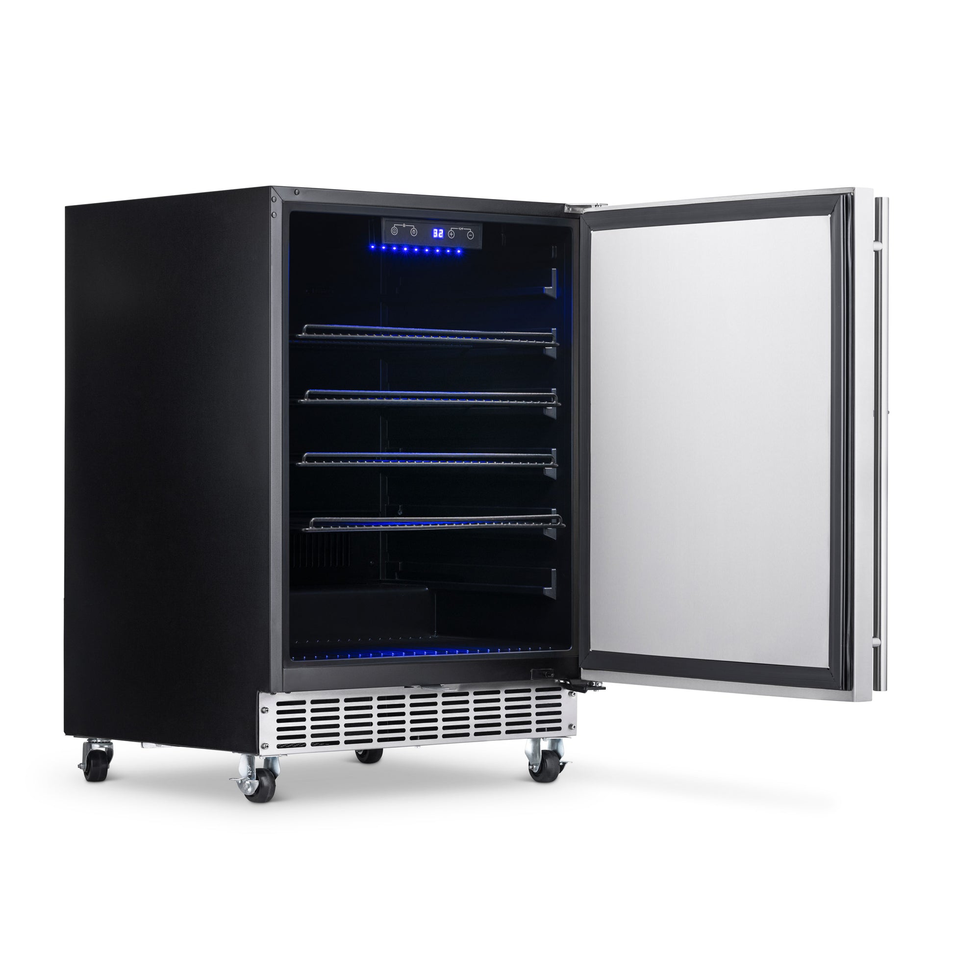 Newair 24” Built-in 160 Can Outdoor Beverage Fridge in Weatherproof Stainless Steel with Auto-Closing Door and Easy Glide Casters NOF160SS00-Beverage Fridges-The Wine Cooler Club