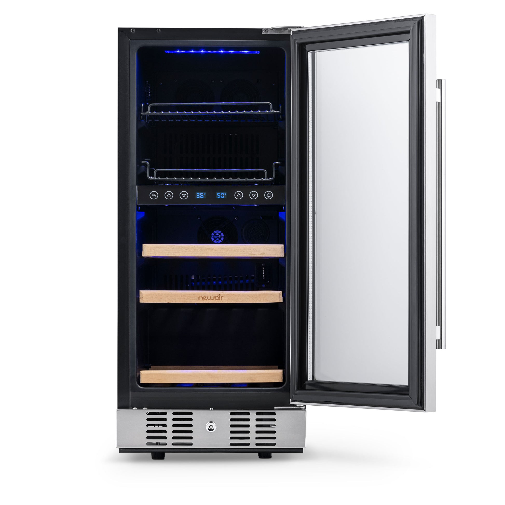 Newair 15” Premium Built-in Dual Zone 9 Bottle and 48 Can Wine and Beverage Fridge in Stainless Steel with SplitShelf™ NWB057SS00-Wine and Beverage Fridges-The Wine Cooler Club