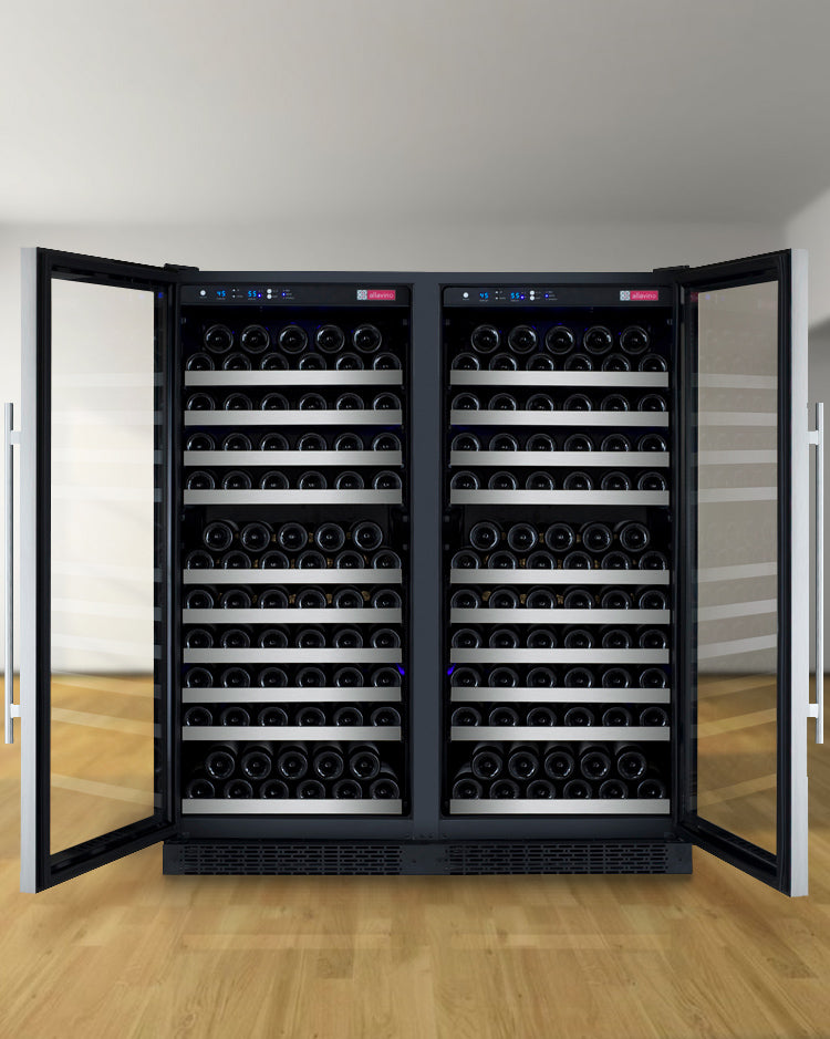 47" Wide FlexCount II Tru-Vino 256 Bottle Dual Zone Stainless Steel Side-by-Side Wine Refrigerator - BF 2X-VSWR128-1S20-Wine Coolers-The Wine Cooler Club