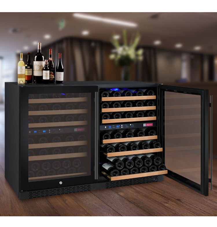 47" Wide FlexCount II Tru-Vino 112 Bottle Dual Zone Black Side-by-Side Wine Refrigerator - BF 2X-VSWR56-1B20-Wine Coolers-The Wine Cooler Club