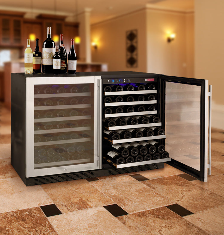 47" Wide FlexCount II Tru-Vino 112 Bottle Dual-Zone Stainless Steel Side-by-Side Wine Refrigerator - BF 2X-VSWR56-1S20-Wine Coolers-The Wine Cooler Club