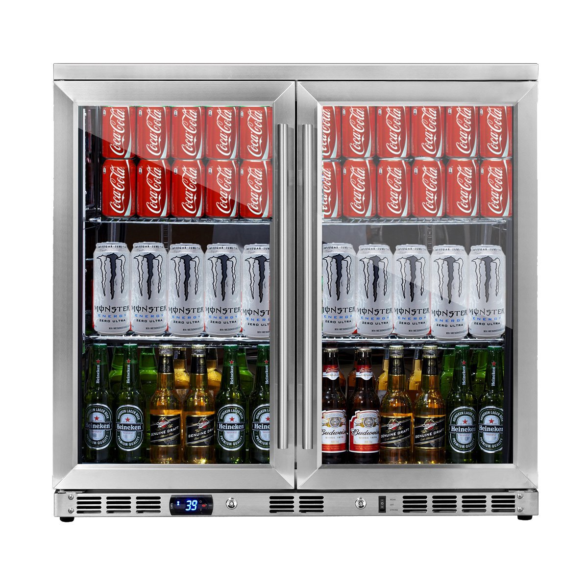 Kingsbottle 36 Inch Heating Glass 2 Door Built In Beverage Fridge KBU56M-Wine Coolers-The Wine Cooler Club
