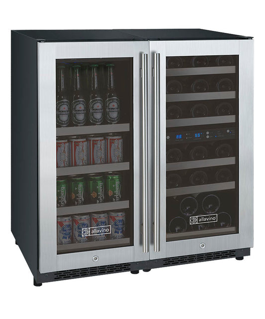 30" Wide FlexCount II Tru-Vino 30 Bottle/88 Can Dual Zone Stainless Steel Side-by-Side Wine Refrigerator/Beverage Center - BF 3Z-VSWB15-3S20-Wine Coolers-The Wine Cooler Club