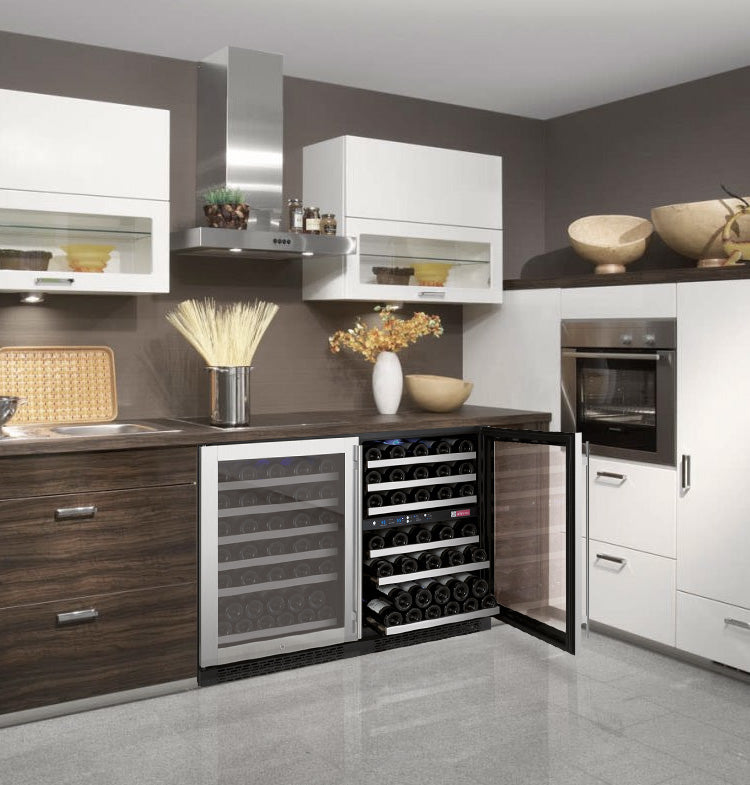 47" Wide FlexCount II Tru-Vino 112 Bottle Three Zone Stainless Steel Side-by-Side Wine Refrigerator - BF 3Z-VSWR5656-S20-Wine Coolers-The Wine Cooler Club