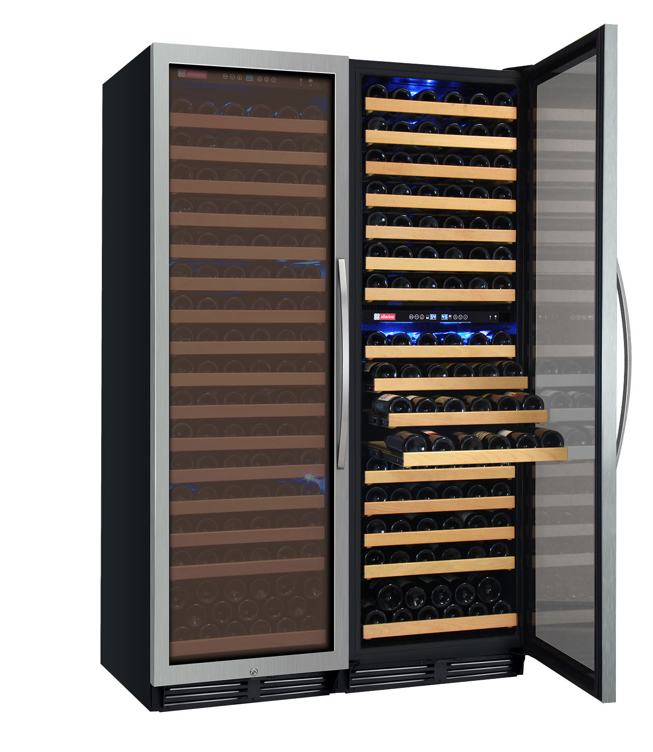 48" Wide FlexCount Classic II Tru-Vino 346 Bottle Three Zone Stainless Steel Side-by-Side Wine Refrigerator - BF 3Z-YHWR7274-S20-Wine Coolers-The Wine Cooler Club