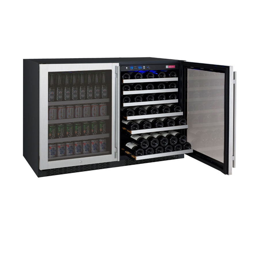 47" Wide FlexCount II Series 56 Bottle/154 Can Dual Zone Stainless Steel Side-by-Side Wine Refrigerator/Beverage Center - BF 3Z-VSWB24-2S20-Wine Coolers-The Wine Cooler Club