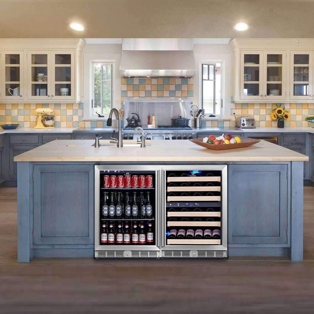 Kingsbottle 48 Inch Glass Door Wine And Beverage Fridge Center Built In KBU50BW3-FG-Wine Coolers-The Wine Cooler Club