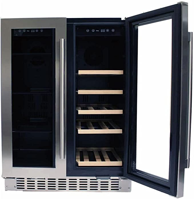 Azure 24 Inch Built-In Dual Zone Beverage and Wine Center with 58-Can Capacity, 15-Bottle Capacity, French Door Swing-Wine Coolers-The Wine Cooler Club