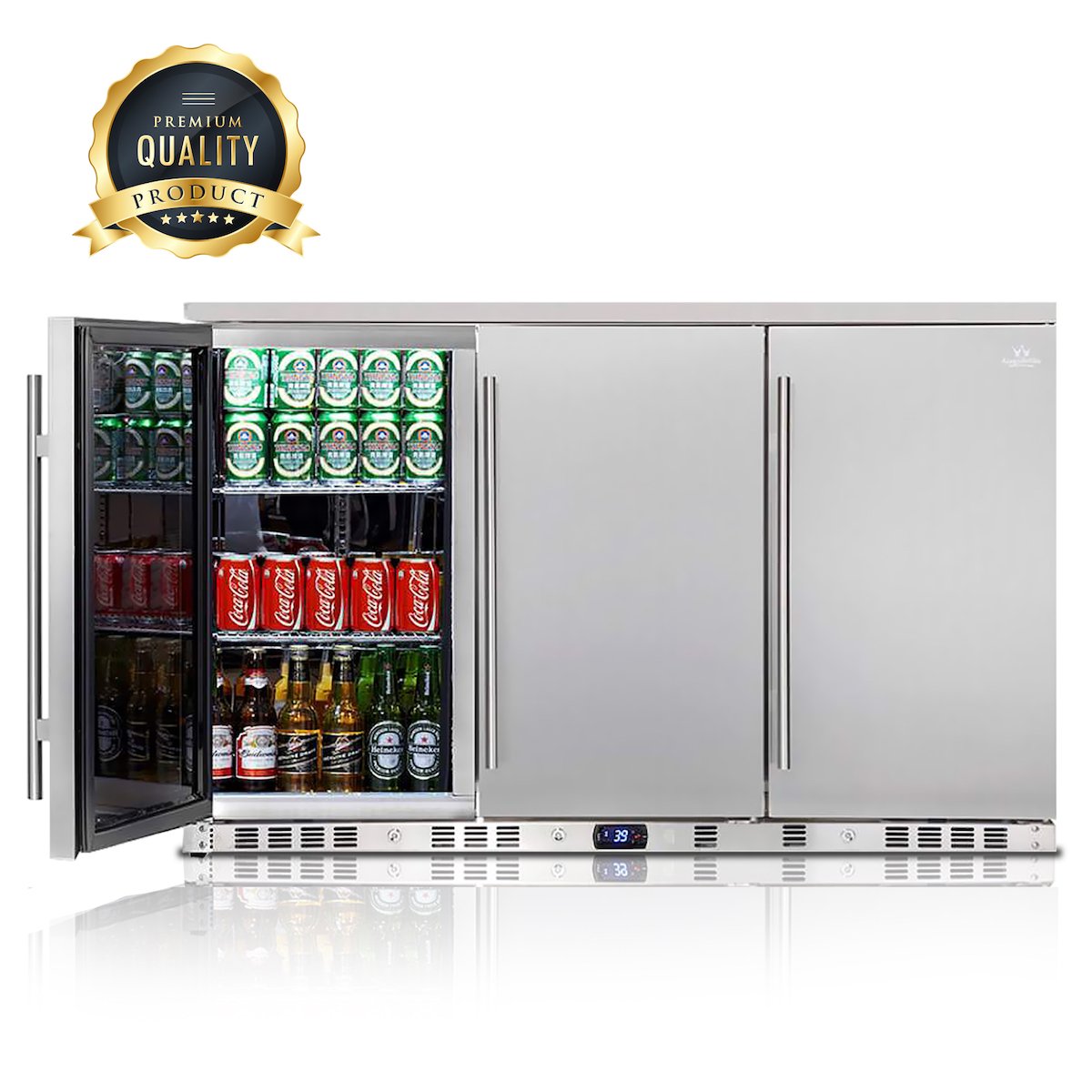 Kingsbottle 53 Inch Solid 3-Door Outdoor Beverage Drinks Cooler KB328ASD-Wine Coolers-The Wine Cooler Club