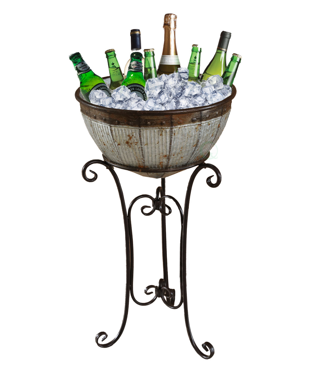 Galvanized Metal Beverage Cooler Tub with Stand QI003289-Wine Bottle Holders-The Wine Cooler Club