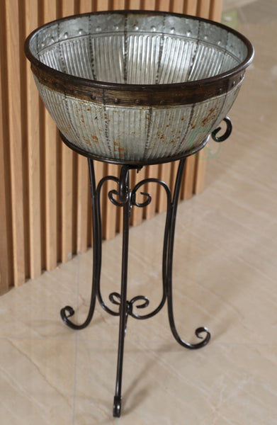 Galvanized Metal Beverage Cooler Tub with Stand QI003289-Wine Bottle Holders-The Wine Cooler Club