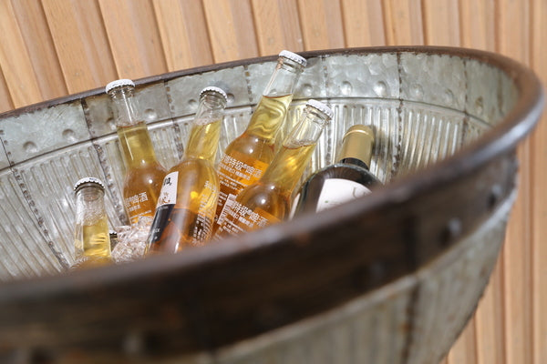 Galvanized Metal Beverage Cooler Tub with Stand QI003289-Wine Bottle Holders-The Wine Cooler Club