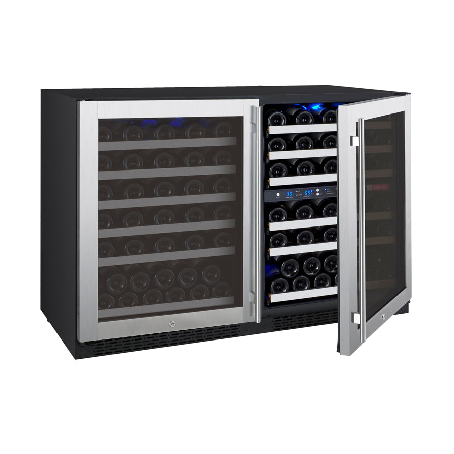 47" Wide FlexCount II Tru-Vino 112 Bottle Three Zone Stainless Steel Side-by-Side Wine Refrigerator - BF 3Z-VSWR5656-S20-Wine Coolers-The Wine Cooler Club