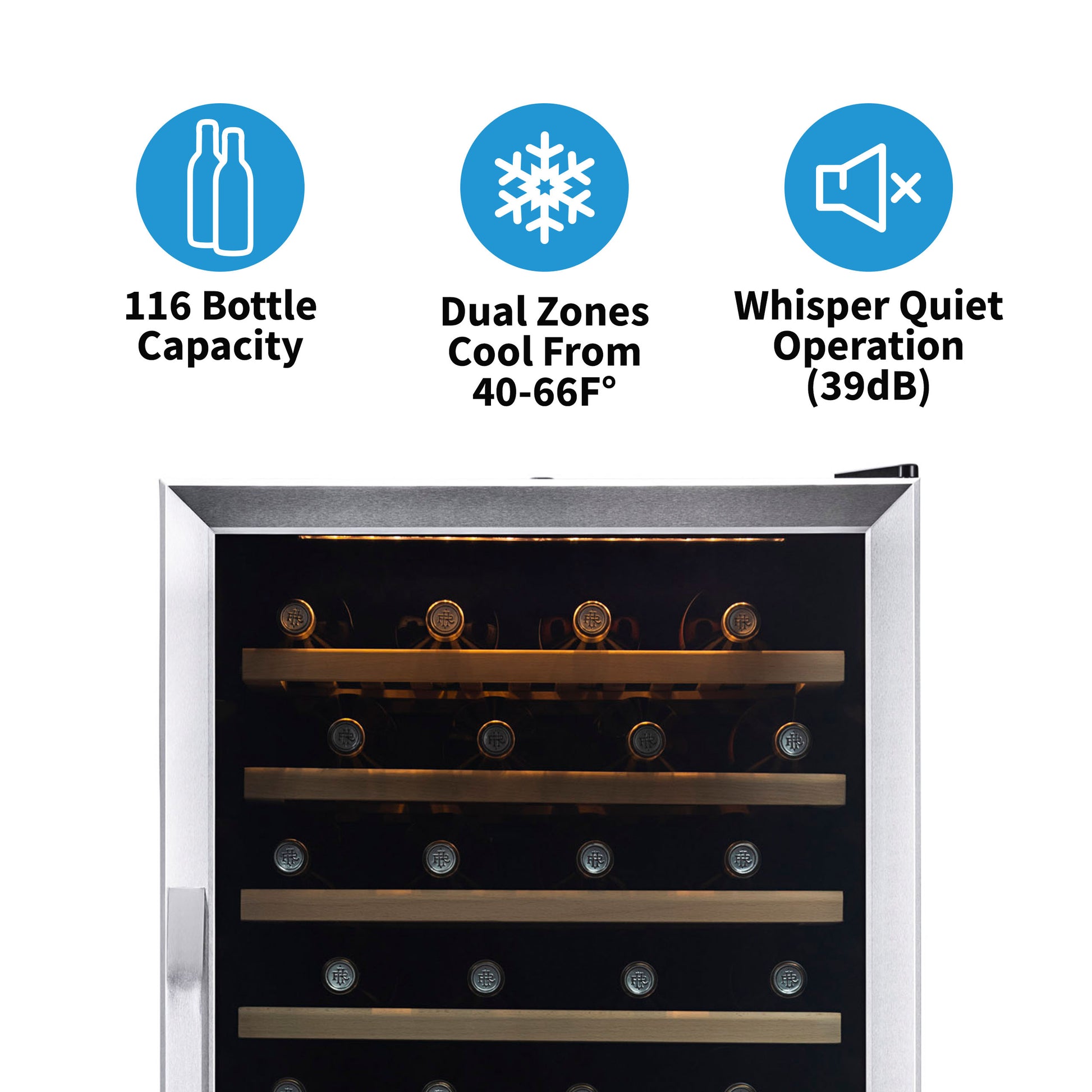 Newair 27” Built-in 116 Bottle Dual Zone Compressor Wine Fridge in Stainless Steel, Quiet Operation with Smooth Rolling Shelves AWR-1160DB-Wine Fridges-The Wine Cooler Club