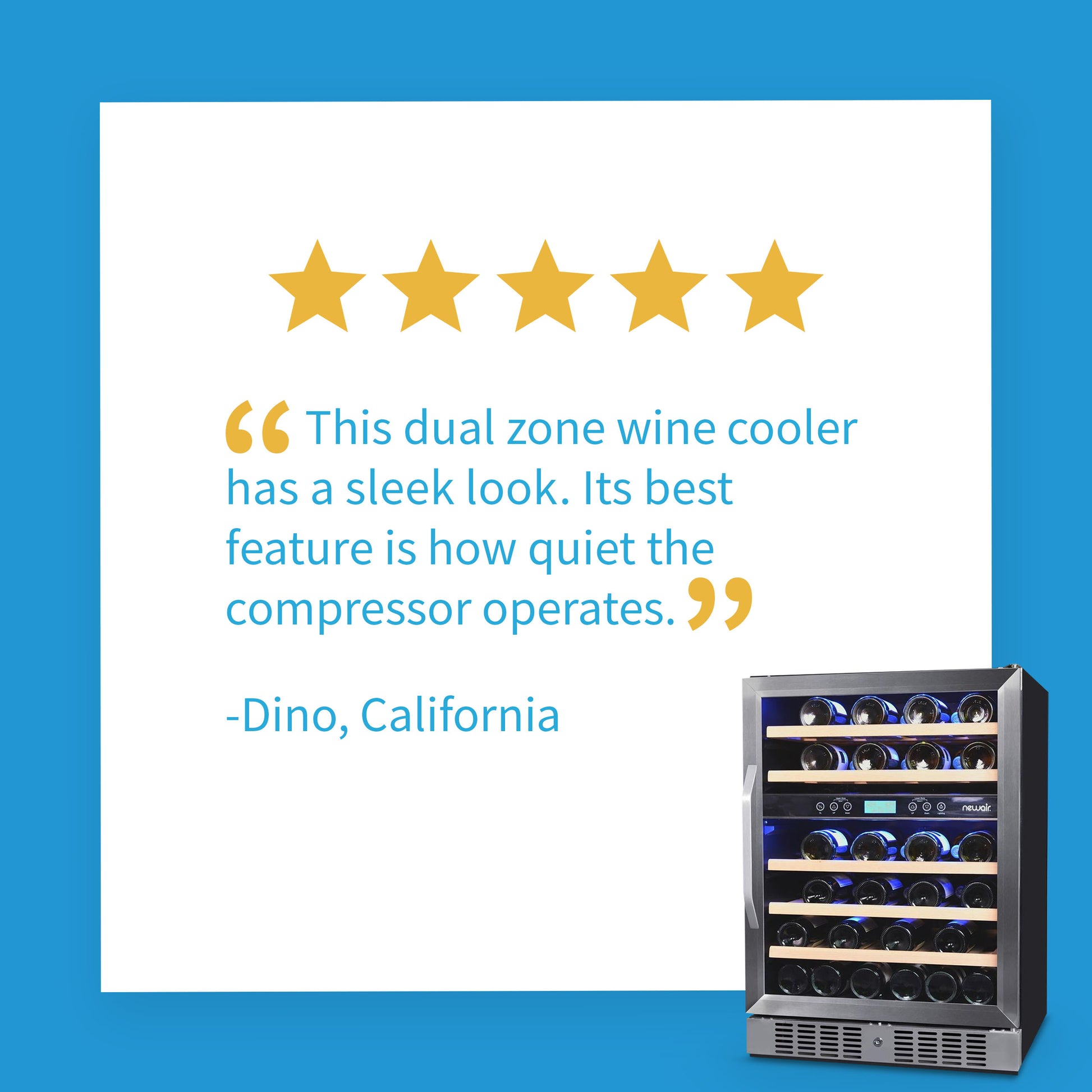 Newair 24” Built-in 46 Bottle Dual Zone Wine Fridge in Stainless Steel, Quiet Operation with Beech Wood Shelves AWR-460DB-Wine Fridges-The Wine Cooler Club