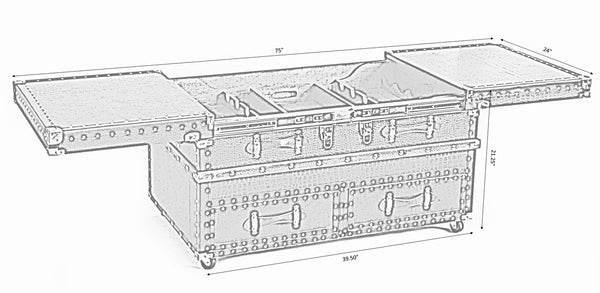 Black Crocodile Leather Coffee End Table and Wine Bar Trunk with Sliding Top and Drawers QI003412L-Wine Bottle Holders-The Wine Cooler Club