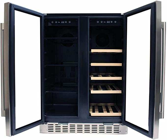 Azure 24 Inch Built-In Dual Zone Beverage and Wine Center with 58-Can Capacity, 15-Bottle Capacity, French Door Swing-Wine Coolers-The Wine Cooler Club