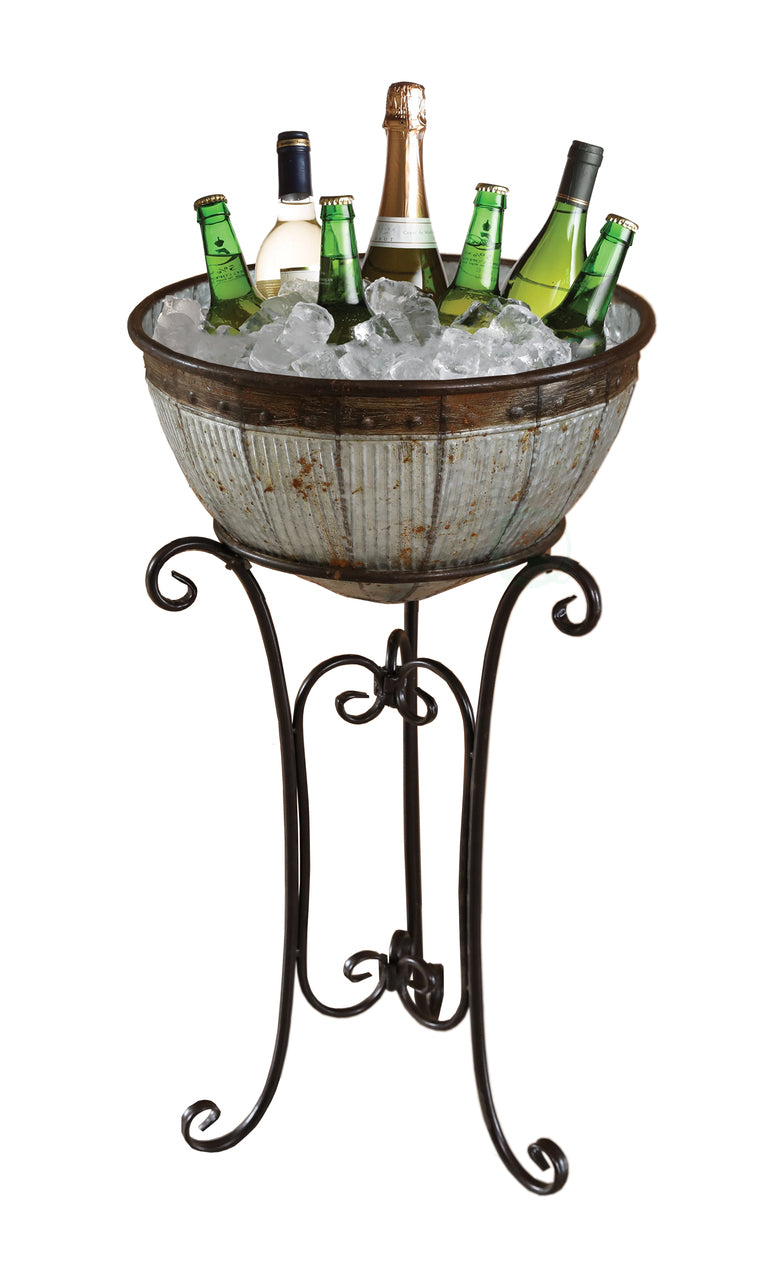 Galvanized Metal Standing Beverage Cooler Tub with Liner QI003628-Wine Bottle Holders-The Wine Cooler Club