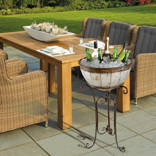 Galvanized Metal Standing Beverage Cooler Tub with Liner QI003628-Wine Bottle Holders-The Wine Cooler Club