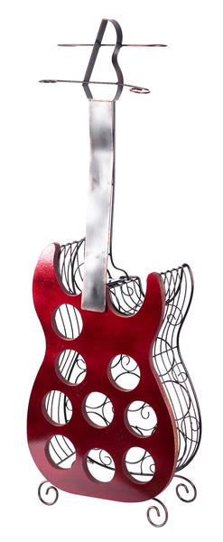 Vintage Wood and Metal Guitar Shaped 9 Bottle Freestanding Decorative Wine Holder QI003562-Wine Bottle Holders-The Wine Cooler Club