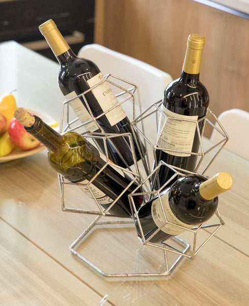 Vintage Decorative Metal Diamond Shaped Tabletop Countertop Wine 4 Bottle Holder QI003564-Wine Bottle Holders-The Wine Cooler Club